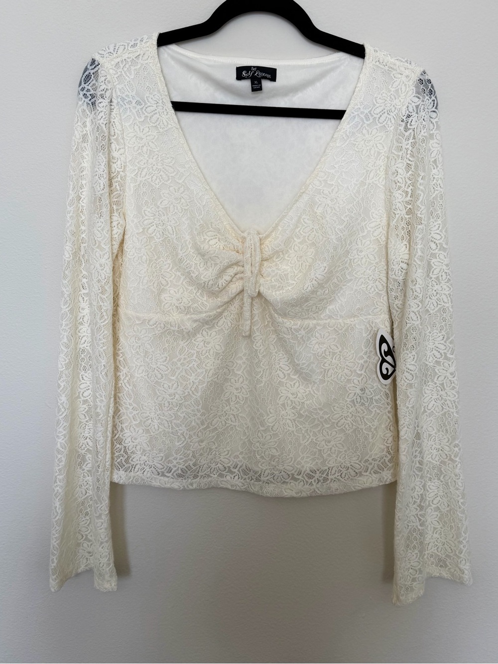 Self Esteem Cream Long Sleeve Lace Top XL NWT